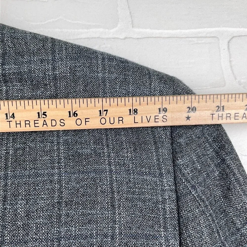 Hart Schaffner Marx Blazer Men 42R Gray Blue Plaid‎ Gold Trumpeter Carlanda USA